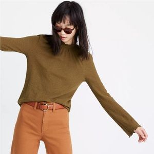 texture and thread ruffled mock neck top.